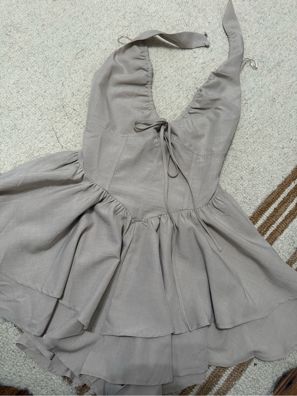 Fashion Nova Light Taupe Halter Ruffle Mini Dress